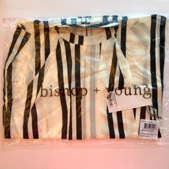 Bishop + Young Striped High Neck Top in Navy Stripe - Size S - NWT - Picture 5 of 7